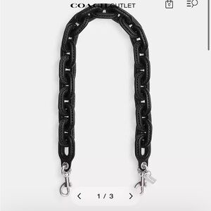 Coach Black Leather Chain Strap in Silver